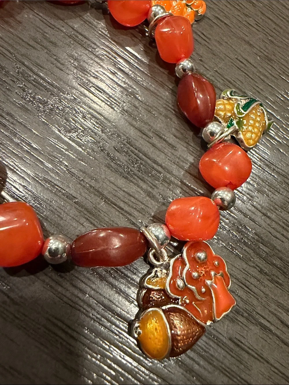 Autumn Charm Orange and Brown Beaded Stretch Bracelet